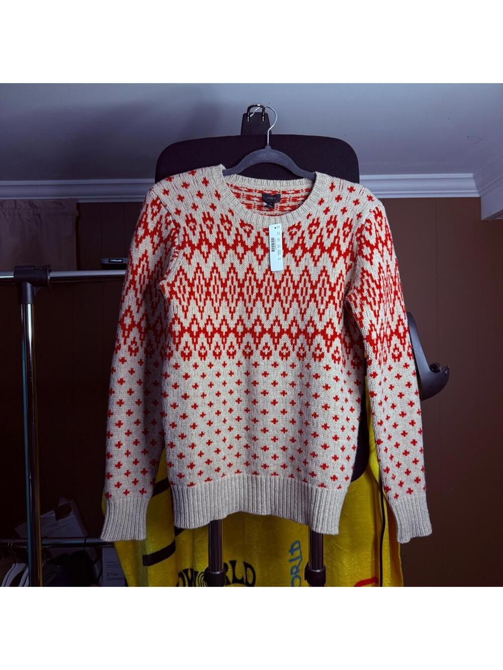 J. Crew Men’s Fair Isle Sweater - Tan and Red, Extra Small (New with Tags)